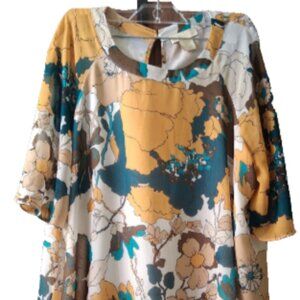 Cynthia Rowley Women's XL MulticolorFloral Print Sheer Lined Short Sleeve Blouse
